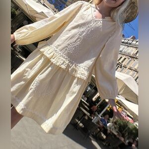 NWT Zara girls yellow long sleeves embroidered cotton dress sz 7